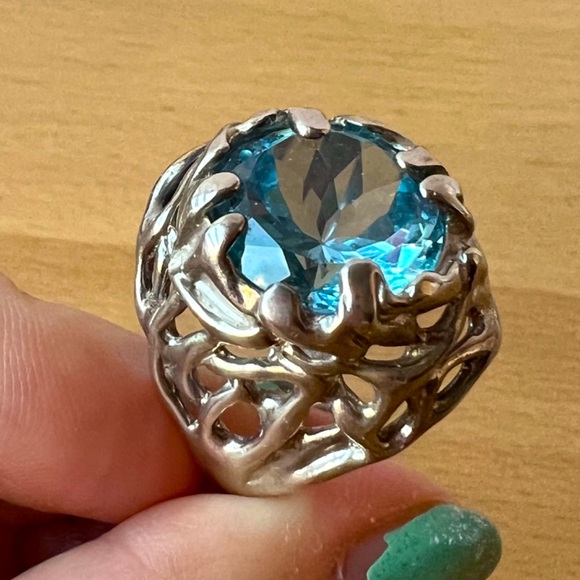 QVC Hagit Gorali Sterling Silver HUGE round Blue Topaz Statement Ring ORGANIC - Picture 14 of 16